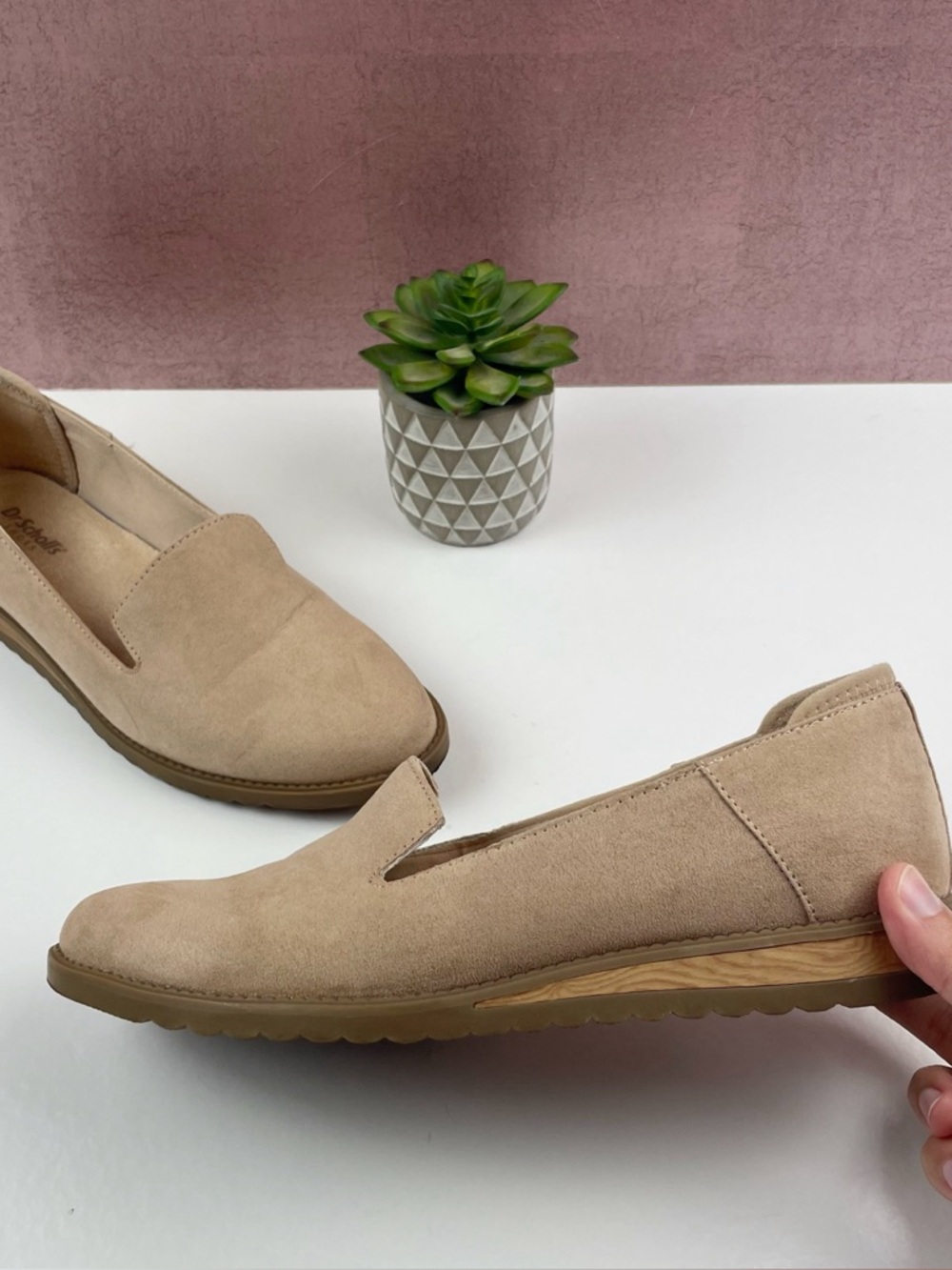 Dr. Scholl's Solid Tan Cream Brown Fabric Loafer Slip On Comfort Shoes Women